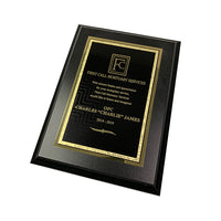 Black Plaque with Black/Gold Brass Plated Steel Textured Plaque Plate - 6"x8"