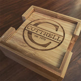 Bamboo Square 4-Coaster Set with Holder - 4" x 4"