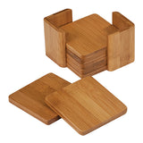 Bamboo Square 6-Coaster Set with Holder - 3 3/4" x 3 3/4"