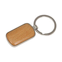 Silver/Wood Laserable Rounded Corner Rectangle Keychain
